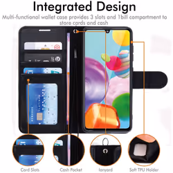 TECHGEAR Galaxy A41 Leather Wallet Case, Flip Protective Case Cover with Wallet Card Holder, Stand and Wrist Strap - Black PU...