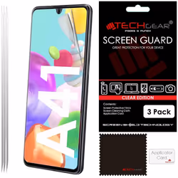 [3 Pack] TECHGEAR Screen Protectors Compatible with Samsung Galaxy A41, CLEAR LCD Screen Protectors Cover Guards