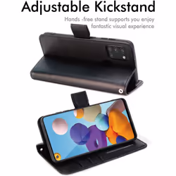 TECHGEAR Galaxy A21s Leather Wallet Case, Flip Protective Case Cover with Wallet Card Holder, Stand and Wrist Strap - Black PU...