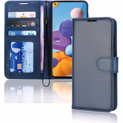 TECHGEAR Galaxy A21s Leather Wallet Case, Flip Protective Case Cover with Wallet Card Holder, Stand and Wrist Strap - Navy Bl ...
