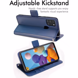 TECHGEAR Galaxy A21s Leather Wallet Case, Flip Protective Case Cover with Wallet Card Holder, Stand and Wrist Strap - Navy Blue...