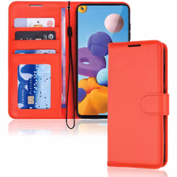 TECHGEAR Galaxy A21s Leather Wallet Case, Flip Protective Case Cover with Wallet Card Holder, Stand and Wrist Strap - Red PU. ...