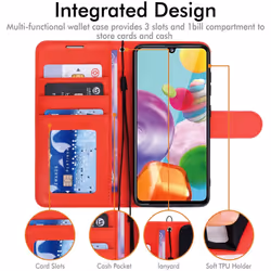 TECHGEAR Galaxy A21s Leather Wallet Case, Flip Protective Case Cover with Wallet Card Holder, Stand and Wrist Strap - Red PU...