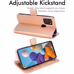 TECHGEAR Galaxy A21s Leather Wallet Case, Flip Protective Case Cover with Wallet Card Holder, Stand and Wrist Strap - Rose Gold...