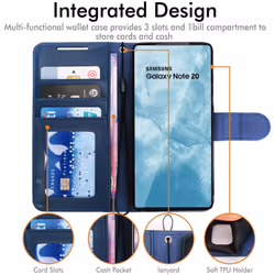 TECHGEAR Galaxy Note 20 Leather Wallet Case, Flip Protective Case Cover with Wallet Card Holder, Stand and Wrist Strap - Blue...