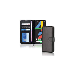 Pixel 4a Leather Wallet Case, Flip Protective Cover with Card Holder, Stand and Wrist Strap - PU Leather with Magnetic Closure For Google Pixe - Black