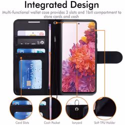 TECHGEAR Galaxy S20 FE Leather Wallet Case, Flip Protective Case Cover with Wallet Card Holder, Stand and Wrist Strap - Black...