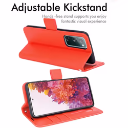 TECHGEAR Galaxy S20 FE Leather Wallet Case, Flip Protective Case Cover with Wallet Card Holder, Stand and Wrist Strap - Red PU...