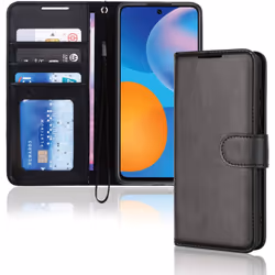 TECHGEAR P Smart 2021 Leather Wallet Case, Flip Protective Case Cover with Wallet Card Holder, Stand and Wrist Strap - Black  ...