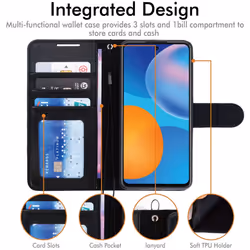 TECHGEAR P Smart 2021 Leather Wallet Case, Flip Protective Case Cover with Wallet Card Holder, Stand and Wrist Strap - Black PU...