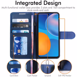 TECHGEAR P Smart 2021 Leather Wallet Case, Flip Protective Case Cover with Wallet Card Holder, Stand and Wrist Strap - Blue PU...
