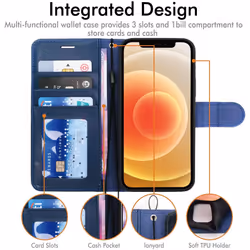 TECHGEAR iPhone 12 Mini Leather Wallet Case, Flip Protective Case Cover with Wallet Card Holder, Stand and Wrist Strap - Blue...