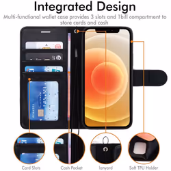 TECHGEAR iPhone 12 / iPhone 12 Pro Leather Wallet Case, Flip Protective Case Cover with Wallet Card Holder, Stand and Wrist...