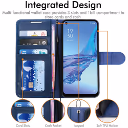 TECHGEAR Leather Wallet Case for Oppo A53 / A32, Flip Protective Case Cover with Wallet Card Holder, Stand & Wrist Strap - Blue...