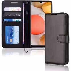 TECHGEAR Galaxy A42 5G Leather Wallet Case, Flip Protective Case Cover with Wallet Card Holder, Stand and Wrist Strap - Black ...