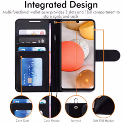 TECHGEAR Galaxy A42 5G Leather Wallet Case, Flip Protective Case Cover with Wallet Card Holder, Stand and Wrist Strap - Black...