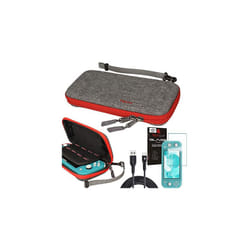 Switch Lite Accessory Bundle - Premium Slim Hard Protective Carry Travel & Storage Case Cover, 1x Tempered Glass & 2m USB Cable - Red