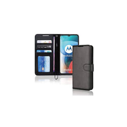 TECHGEAR Moto E7 Leather Wallet Case, Flip Protective Case Cover with Wallet Card Holder, Stand & Wrist Strap, PU Leather with Magnetic Clasp - Black