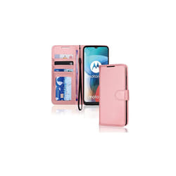 TECHGEAR Moto E7 Leather Wallet Case, Flip Protective Case Cover with Wallet Card Holder, Stand & Wrist Strap, PU Leather with Magnetic Cl - Rose Gold