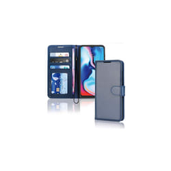 TECHGEAR Moto E7 Plus Leather Wallet Case, Flip Protective Case Cover with Wallet Card Holder, Stand & Wrist Strap, PU Leather with Magnetic Cl - Blue