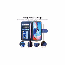 TECHGEAR Moto E7 Plus Leather Wallet Case, Flip Protective Case Cover with Wallet Card Holder, Stand & Wrist Strap, PU Leather with Magnetic Cl - Blue