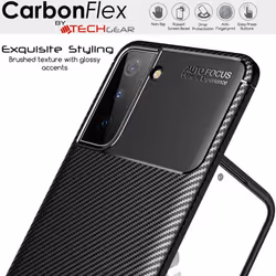 TECHGEAR Galaxy S21 Case [CarbonFlex Case] Premium Flexible Soft Shockproof Slim Fit Case Cover with Carbon Fibre Effect Designed For Samsung Galaxy