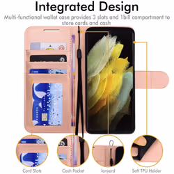 TECHGEAR Galaxy S21 Ultra Leather Wallet Case, Flip Protective Case Cover with Wallet Card Holder, Stand and Wrist Strap - Rose...