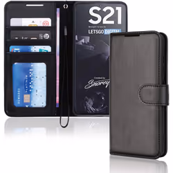TECHGEAR Galaxy S21 Leather Wallet Case, Flip Protective Case Cover with Wallet Card Holder, Stand and Wrist Strap - Black PU ...