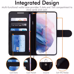TECHGEAR Galaxy S21 Plus Leather Wallet Case, Flip Protective Case Cover with Wallet Card Holder, Stand and Wrist Strap - Black...