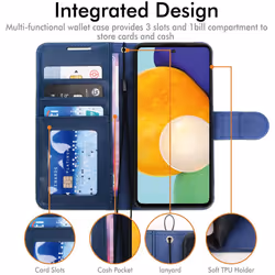 TECHGEAR Galaxy A72 Leather Wallet Case, Flip Protective Case Cover with Wallet Card Holder, Stand and Wrist Strap - Blue PU...