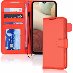TECHGEAR Galaxy A12 Leather Wallet Case, Flip Protective Case Cover with Wallet Card Holder, Stand and Wrist Strap - Red PU L ...