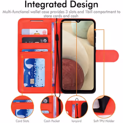 TECHGEAR Galaxy A12 Leather Wallet Case, Flip Protective Case Cover with Wallet Card Holder, Stand and Wrist Strap - Red PU Leather with Magnetic