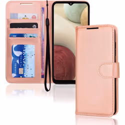 TECHGEAR Galaxy A12 Leather Wallet Case, Flip Protective Case Cover with Wallet Card Holder, Stand and Wrist Strap - Rose Gol ...