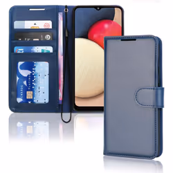 TECHGEAR Galaxy A02s Leather Wallet Case, Flip Protective Case Cover with Wallet Card Holder, Stand and Wrist Strap - Blue PU ...