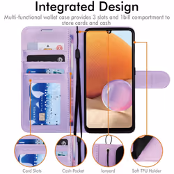 TECHGEAR Galaxy A32 5G Leather Wallet Case, Flip Protective Case Cover with Wallet Card Holder, Stand and Wrist Strap - Violet...