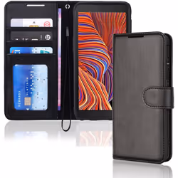 TECHGEAR Galaxy XCover 5 Leather Wallet Case, Flip Protective Case Cover with Wallet Card Holder, Stand and Wrist Strap - Bla ...