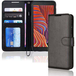 TECHGEAR Galaxy XCover 5 Leather Wallet Case, Flip Protective Case Cover with Wallet Card Holder, Stand and Wrist Strap - Black...