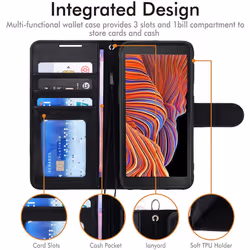 TECHGEAR Galaxy XCover 5 Leather Wallet Case, Flip Protective Case Cover with Wallet Card Holder, Stand and Wrist Strap - Black...
