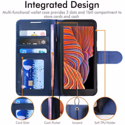 TECHGEAR Galaxy XCover 5 Leather Wallet Case, Flip Protective Case Cover with Wallet Card Holder, Stand and Wrist Strap - Blue...