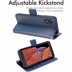 TECHGEAR Galaxy XCover 5 Leather Wallet Case, Flip Protective Case Cover with Wallet Card Holder, Stand and Wrist Strap - Blue...