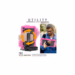TECHGEAR UTILITY Case for Samsung Galaxy Tab A7 Lite 8.7" (SM-T220 / SM-T225) HEAVY DUTY Armour Shockproof Case with Stand, Hand and Shoulder S - Pink