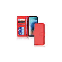 TECHGEAR Moto E7i Power Leather Wallet Case, Flip Protective Case Cover with Wallet Card Holder, Stand & Wrist Strap, PU Leather with Magnetic C - Red
