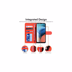 TECHGEAR Moto E7i Power Leather Wallet Case, Flip Protective Case Cover with Wallet Card Holder, Stand & Wrist Strap, PU Leather with Magnetic C - Red