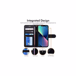 TECHGEAR iPhone 13 Mini Leather Wallet Case, Flip Protective Case Cover with Wallet Card Holder, Stand and Wrist Strap - Black PU Leather with