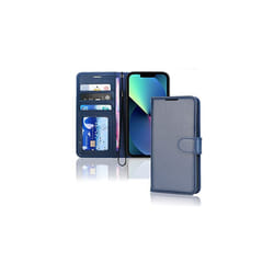 iPhone 13 Mini Leather Wallet Case, Flip Protective Case Cover with Wallet Card Holder, Stand and Wrist Strap - Black PU Leather with Magnetic - Blue