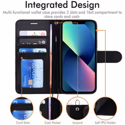 TECHGEAR iPhone 13 Leather Wallet Case, Flip Protective Case Cover with Wallet Card Holder, Stand and Wrist Strap - Black PU...