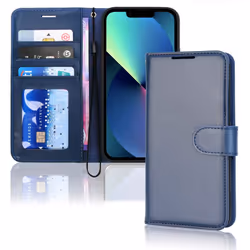 TECHGEAR iPhone 13 Leather Wallet Case, Flip Protective Case Cover with Wallet Card Holder, Stand and Wrist Strap - Blue PU.. ...