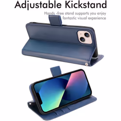 TECHGEAR iPhone 13 Leather Wallet Case, Flip Protective Case Cover with Wallet Card Holder, Stand and Wrist Strap - Blue PU...
