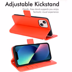 TECHGEAR iPhone 13 Leather Wallet Case, Flip Protective Case Cover with Wallet Card Holder, Stand and Wrist Strap - Red PU...