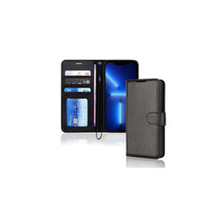 iPhone 13 Pro Leather Wallet Case, Flip Protective Case Cover with Wallet Card Holder, Stand and Wrist Strap - PU Leather with Magnetic Closur - Black